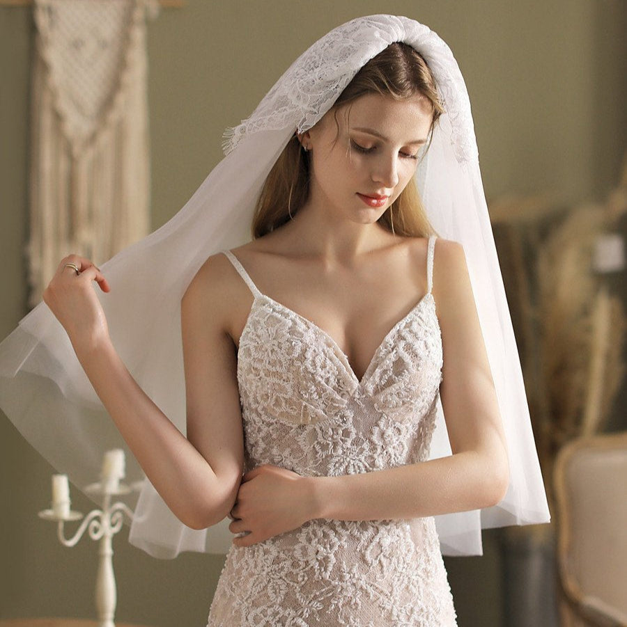 modern short wedding veil collection - short veils, lace edge veils, birdcage veils-formal elegance