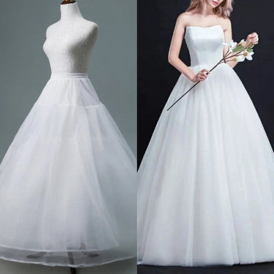 White hoopless tulle petticoat with gathered skirt and full layered hem
