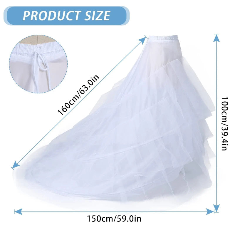 White tiered tulle cathedral-train petticoat skirt with elastic waist