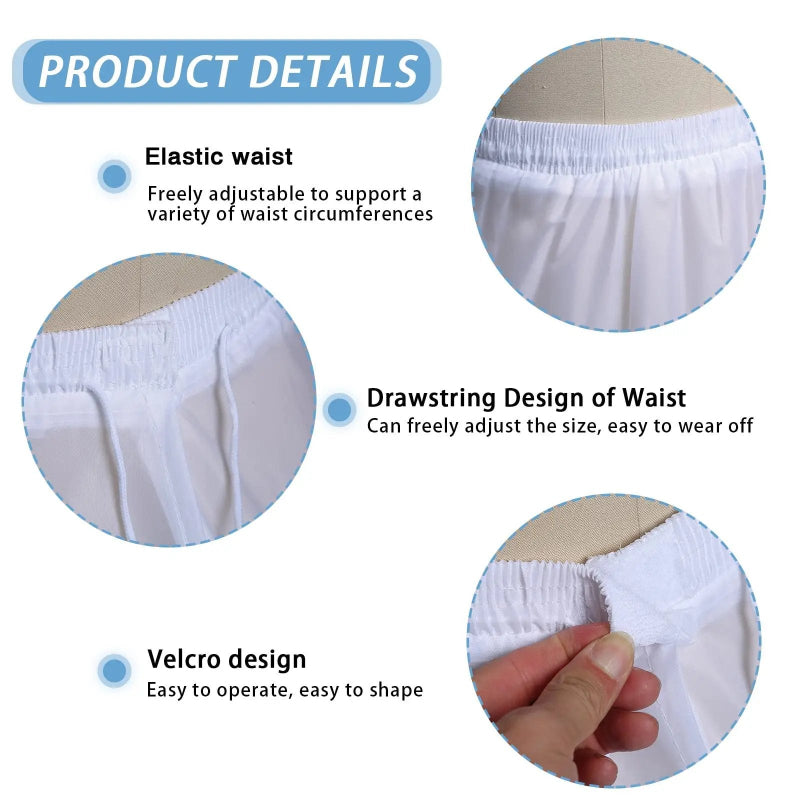 White tulle petticoat detail: elastic waist, drawstring and Velcro fastener