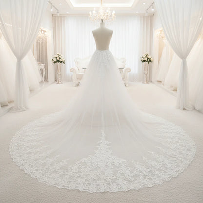 Ivory detachable train for wedding dress, full back lace border over tulle