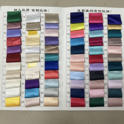 Satin color swatch chart with numbered fabric samples in assorted colors