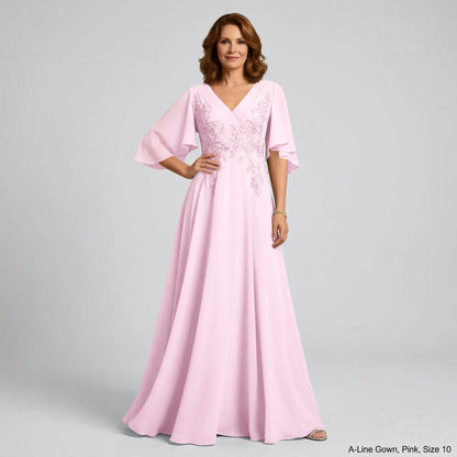V-Neck Lace Applique Chiffon A-Line Mother of the Bride Gown